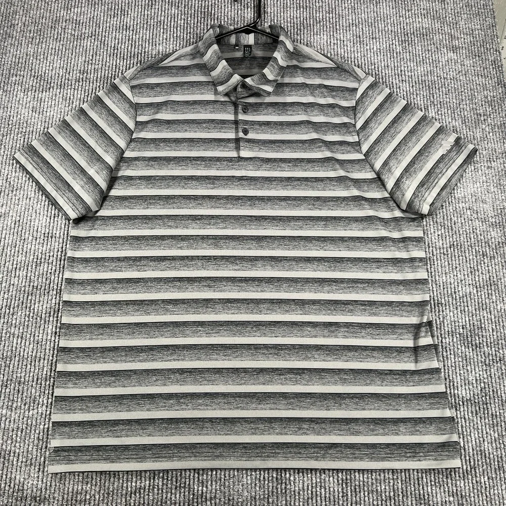 Adidas Polo Shirt Mens 2XL XXL Black Striped Short Sleeve Performance Casual